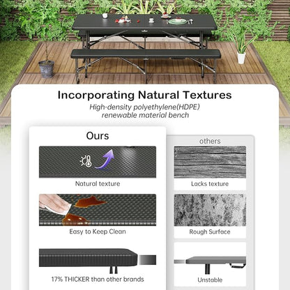 VSOAEIL 6 Foot Folding Bench, 6 FT Foldable Plastic Bench Indoor & Outdoor | 6 Feet Portable Bench Seating with Handle and HDPE Tabletop - Party, Dining, Picnic, Camping, Sports, Temporary Events Rattan
