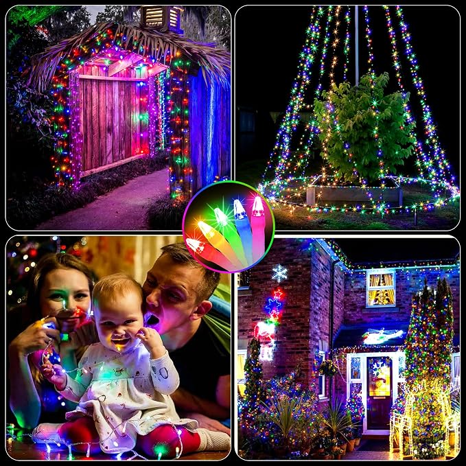 Christmas String Lights Outdoor Green Wire 240FT 750 LED Multicolor | Dimmable, 12 Light Styles, Memory Timer, Waterproof, 29V Safe Low Voltage, Diamond-Faceted LED, Energy Efficiency
