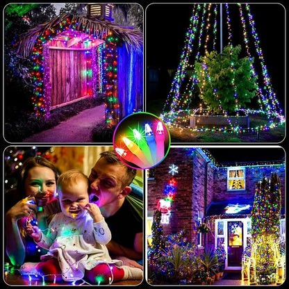 Christmas String Lights Outdoor Green Wire 240FT 750 LED Multicolor | Dimmable, 12 Light Styles, Memory Timer, Waterproof, 29V Safe Low Voltage, Diamond-Faceted LED, Energy Efficiency