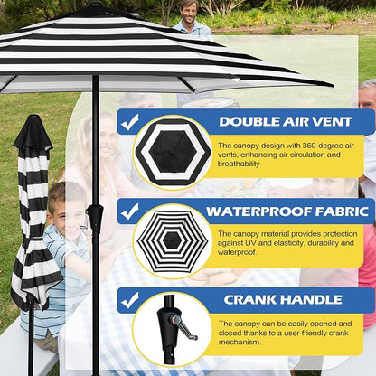 Sunnyglade 9FT Outdoor Patio Umbrella, Market & Table Umbrella with 6 Sturdy Ribs and Crank System, Fade-resistant & Waterproof for Garden Backyard Poolside Deck