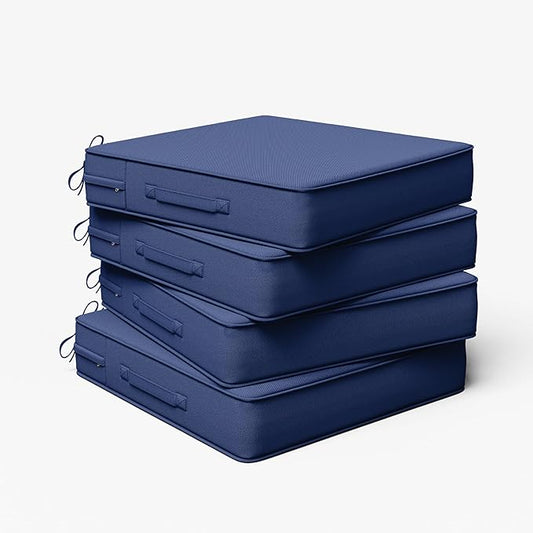 Outdoor Chair Cushion 24 x 24 x 5 Inches Patio Furniture Outdoor Waterproof Seat Cushion, Patio Chair Cushion with Handles and Ties, Square Dining Chair Cushion Set of 4, Blue
