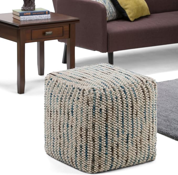 SIMPLIHOME Charlie 78" Wide Performance Fabric 2-Seater Sofa in Cream | Boho footstool, extra seating for home living room or bedroom or kids room with assembled design, assembled; pouf ottoman.