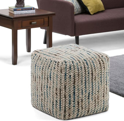 SIMPLIHOME Charlie 78" Wide Performance Fabric 2-Seater Sofa in Cream | Boho footstool, extra seating for home living room or bedroom or kids room with assembled design, assembled; pouf ottoman.