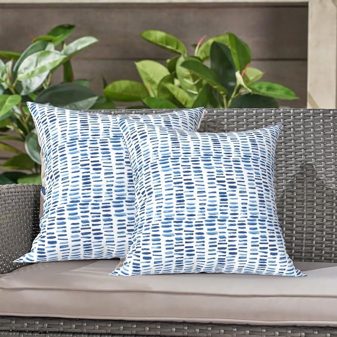 LVTXIII 2 Pack Outdoor Throw Pillow Covers for Patio Furniture, 16x16 Inch Square Pillow Case, Water-Repellent Cushion Covers for Garden, Porch, Sofa, A Pebble Blue