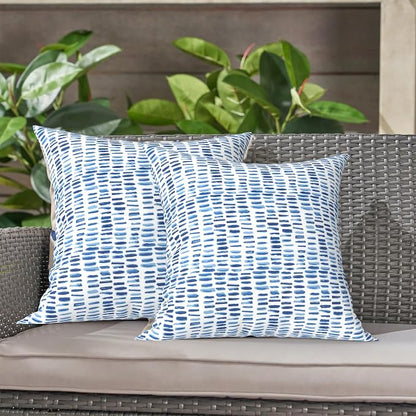 LVTXIII 2 Pack Outdoor Throw Pillow Covers for Patio Furniture, 16x16 Inch Square Pillow Case, Water-Repellent Cushion Covers for Garden, Porch, Sofa, A Pebble Blue