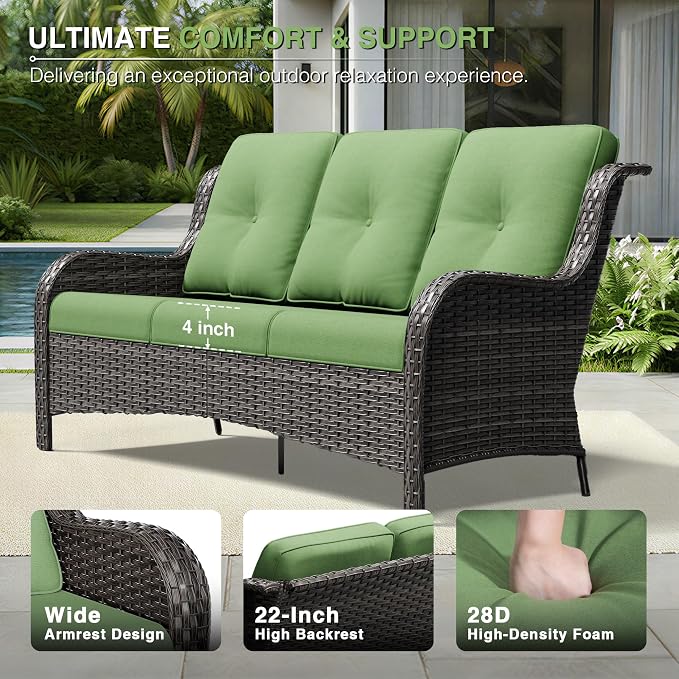 Joyside Outdoor Patio Couch Set, Outdoor Wicker Sofa with High Back, Deep Seating, Wide Armrest, Thickened Cushions, Patio Sofa for Deck, Porch Use