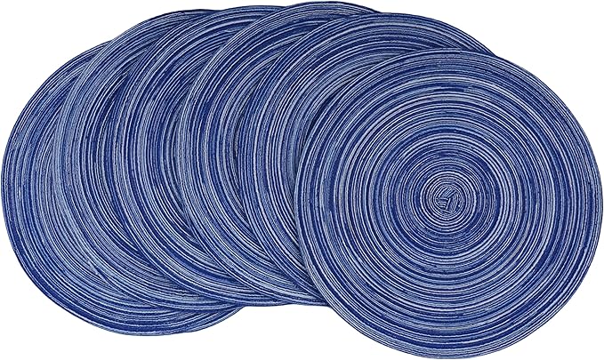 WAZAIGUR Red-A，Placemats,Round Placemats for Dining Table Set of 6 Woven Heat Resistant Non-Slip Kitchen Table Mats Diameter 14 inch(Blue)