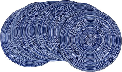 WAZAIGUR Red-A，Placemats,Round Placemats for Dining Table Set of 6 Woven Heat Resistant Non-Slip Kitchen Table Mats Diameter 14 inch(Blue)