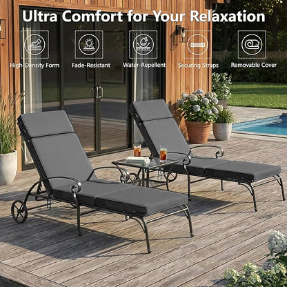 72 x 21 Inch Outdoor Chaise Lounge Cushions Set of 2 - Removable Cover, 4-Section Design, Water-Repellent & Fade-Resistant, 6 Tie Straps, Replacement for Patio & Pool Chairs - Dark Grey