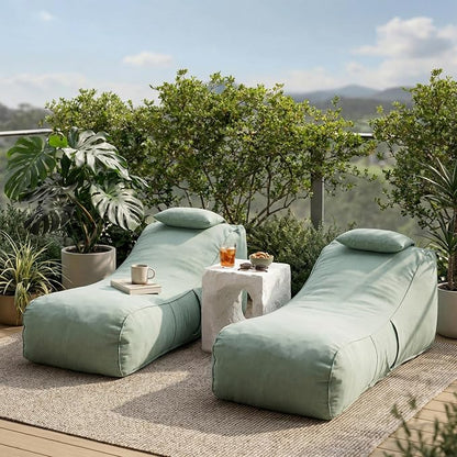 Christopher Knight Home Morton Outdoor Bean Bag Chair Set of 2, Fabric Bean Bag Chair for Adults and Kids, Indoor/Outdoor Sun Lounger with Headrest, Patio Chaise Lounge Chair Set of 2, Mint