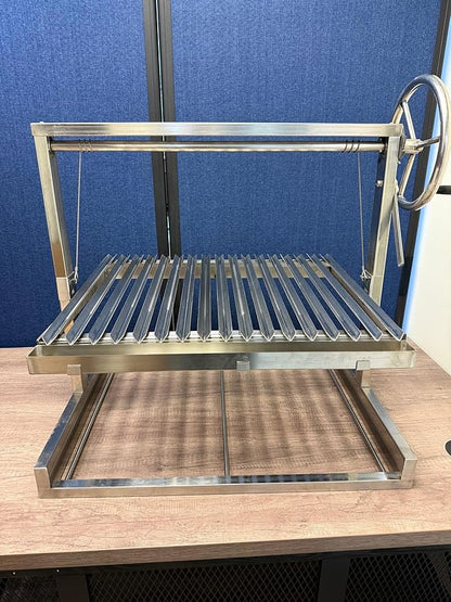 Santa Maria Grill Built in BBQ Cooking Grill -Argentine Barbecue V grate adjustable height- 30 inch by 24 inch base