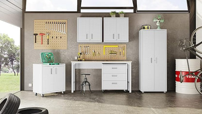 Manhattan Comfort Fortress 30" Floating Textured Metal Garage Cabinet with Adjustable Shelves, Set of 1, White
