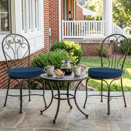 Outdoor Round Chair Cushions 18 Inch, Set of 4, Navy Blue | Fade-Resistant, Water-Resistant, Bistro Chair Seat Pads for Porch Garden Balcony Patio Furniture Stools, Non-Slip Bottom