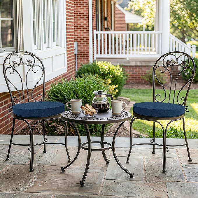 Outdoor Round Chair Cushions 15 Inch, Set of 4, Navy Blue | Fade-Resistant, Water-Resistant, Bistro Chair Seat Pads for Porch Garden Balcony Patio Furniture Stools, Non-Slip Bottom