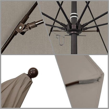 California Umbrella 9' Rd. Venture Series Contract Grade Patio Umbrella, Push Open Pin Stop, Bronze Finish, Sunbrella Taupe