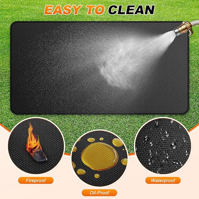 M METERXITY Under Grill Mat for Outdoor Grill, 91x47 Inch/ 230x120cm Rectangle Fireproof Fireplace Pad for Indoor Fire Pit, Oil-Proof Waterproof Decks & Patio BBQ Protector Mat