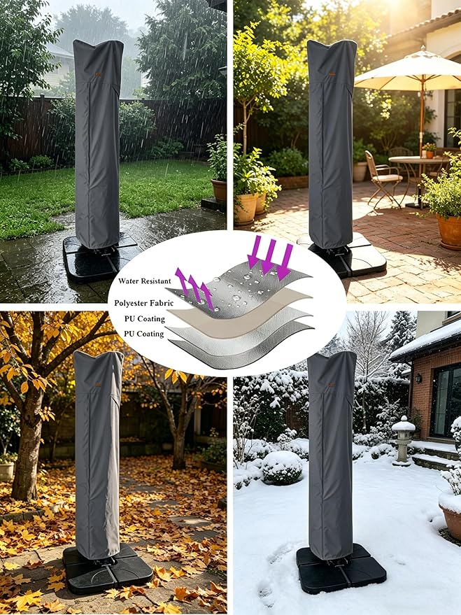Patio Umbrella Cover for 9ft to 13ft Offset Umbrella, Water Resistant, Curved Cantilever and Straight Pole Parasol Outdoor Umbrellas Cover with Zipper and Rod