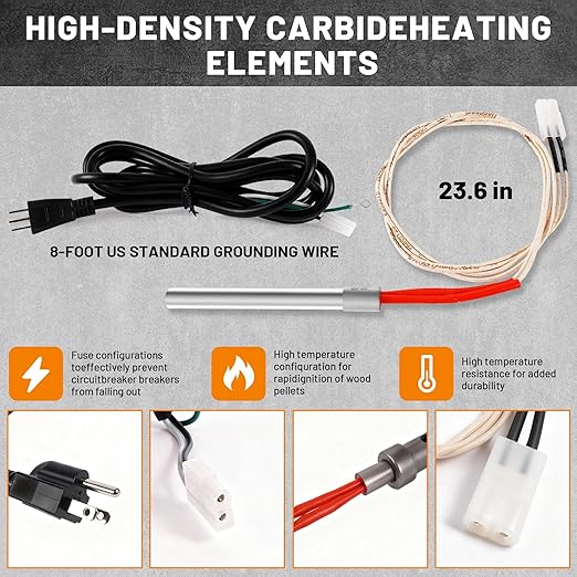 Fire Burn Pot, Hot Rod Ignitor, Upgraded 2.0 RPM Auger Motor,Induction Fan Wood Pellet Grills Parts Replacement Kits Compatible with Pit Boss, Traeger Camp Chef, Z Grills Pellet Grills