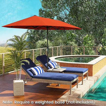 Tangkula 13 FT Large Patio Umbrella, Outdoor Double-Sided Table Market Umbrella w/Crank Handle, 12 Heavy-Duty Ribs, Sun-Protective Rectangular Twin Parasol for Garden Deck Lawn Poolside (Orange)
