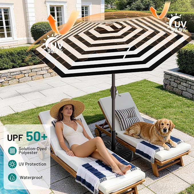 AreShark 7.5FT Patio Umbrella Table Market Umbrella w/Tilt and Crank, Heavy-Duty Outdoor Umbrellas for Pool, Deck, Garden and Backyard, Black & White Stripe
