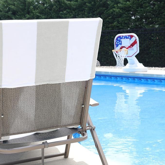 Superior Cabana Cotton Lounge Chair Cover, Outdoor Towel, Terry Cloth, Beach, Spa, Swim Accessories, Pool Chair Cover, Soft, Quick Drying, 32" x 102", Set of 2, Light Grey