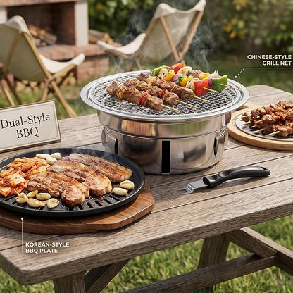 Korean Grill, Korean Bbq Grill, Portable Charcoal Grills with Non-Stick Pan & Net, Small Indoor/Outdoor Charcoal - Indoor