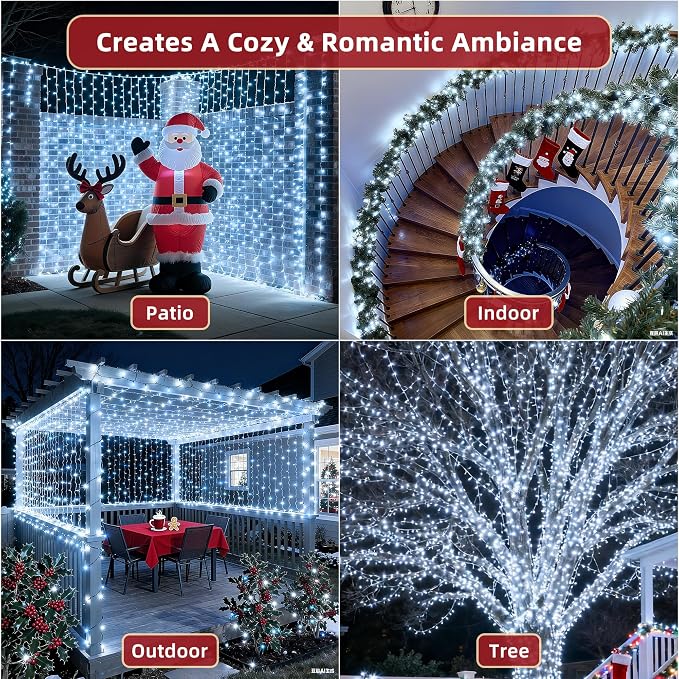 300LED 75FT Christmas Lights Indoor, LED Christmas Tree Decoration Lights with 12 Modes & Timer Memory, Dimmable Plug In Waterproof LED Xmas Light for Yard Trees Wedding Party Holiday Cool White