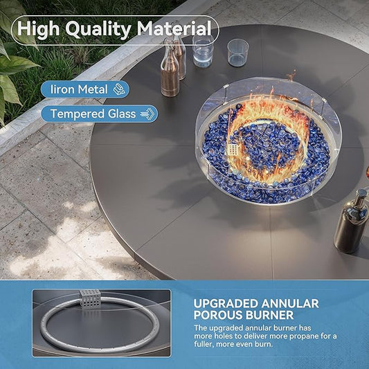 Kullavik 48" Round Propane Fire Pit Table,55000 BTU Auto-Ignitiongas Gas Fire Table with Fire Glass and Lid,Waterproof Cover and Pumice Stone for Patio,Balcony,Garden