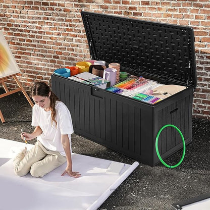 DWVO 180 Gallon Double-Wall Deck Box, XL Large Resin Outdoor Storage Box, Lockable & Waterproof, Double as Seating, 1000lbs Capacity (Black)