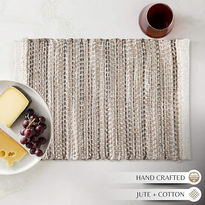 Hausattire Woven Table Placemats Set of 4 - Olive Green Christmas Jute Outdoor Table Mats for Kitchen Dining Decoration |Heat Resistant Farmhouse Dinner Spring Easter Placemat |13x19 Inch