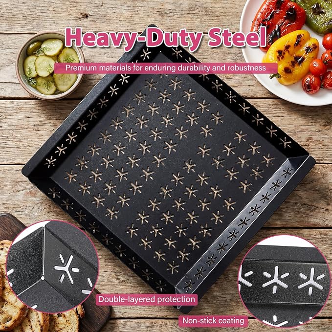 Vegetable Grill Basket for Outdoor Grill - 15.8"*15.8"Extra Large XXL Heavy-Duty Veggie Grilling Basket, Square, Non-stick Enamel Coating, Grilling Accessories for Grills and Vegetables