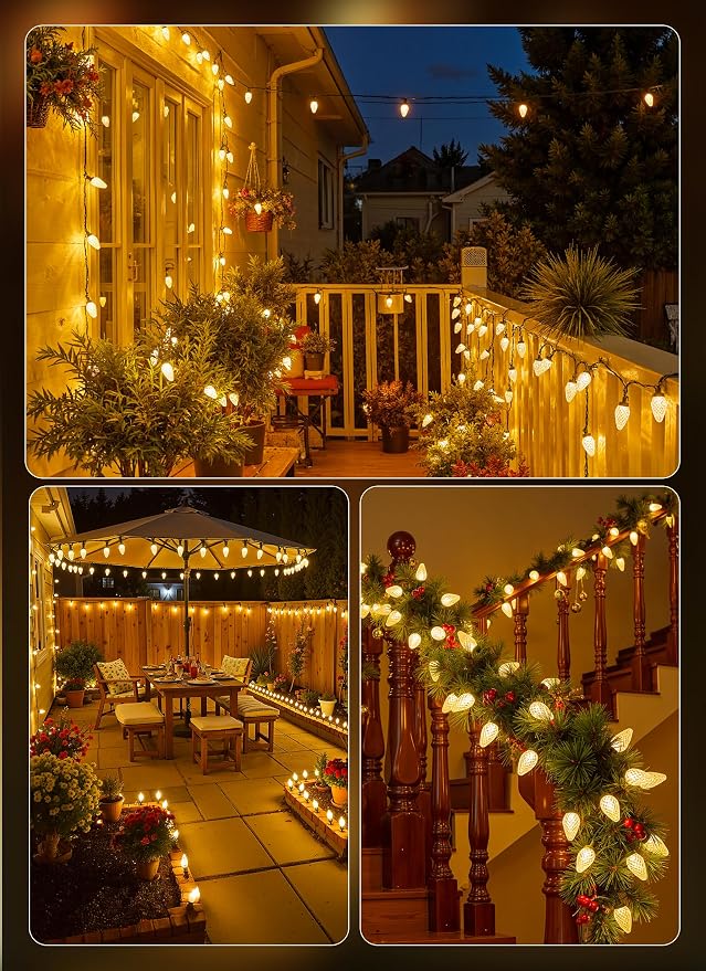 C9 Christmas Lights Outdoor, 72 FT 110 LED C9 String Lights, 8 Modes & Timer Connectable Waterproof for Christmas Tree Light Indoor Outdoor Roofline Patio Outside Garden Yard Xmas Decor, Warm White