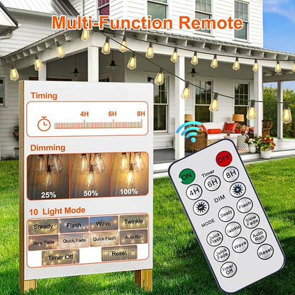 BLIATLUS 55FT Solar String Lights, Waterproof Outdoor with Remote 24+2 ST38 LED for Backyard Bistro Porch