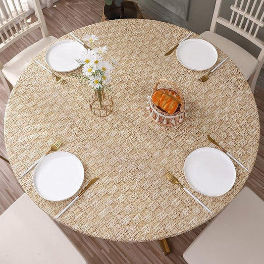 Walrus Round Vinyl Fitted Tablecloth with Flannel Backing Elastic Edge Design Table Cover Waterproof Oil-Proof PVC Table Cloth Stain-Resistant Best for 32"-36" Round
