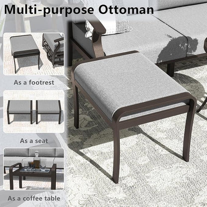 ALAULM Aluminum Patio Furniture Set with 2 Swivel Chairs 9-seat Metal Outdoor Furniture Patio Sectional Sofas Patio Conversation Set w/2 Ottomans for Patio, Backyard, Poolside-Grey
