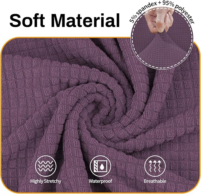 Asnomy Stretch Couch Covers for Sofa Washable, 3 Cushion Couch,Gray Purple | 1-Piece Sofa Covers(78"-94") 3-Seater Furniture Protector Soft Jacquard,Non-Slip Elastic Bottom For Dogs & Kids