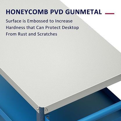 TORVA Outdoor Prep Grill Cart, Honeycomb Style Wear-Resistant Tabletop with High Load-Bearing Portable BBQ Cart, HDPE Durable Frame 3-Tier Storage Table, Navy Blue