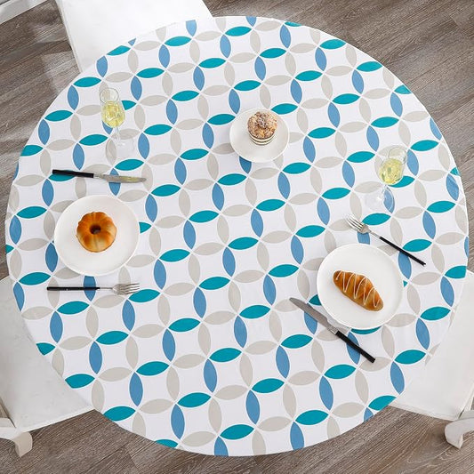 Walrus Round Vinyl Fitted Tablecloth with Flannel Backing Elastic Edge Design Table Cover Waterproof Oil-Proof PVC Table Cloth Stain-Resistant Best for 45"-56" Round