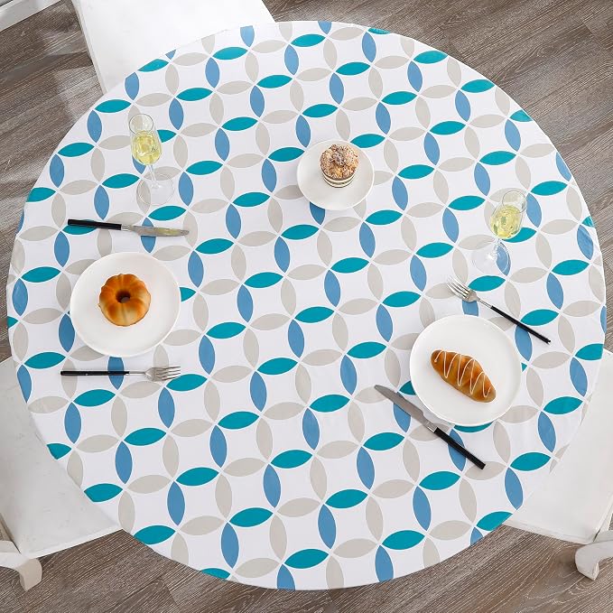 Walrus Round Vinyl Fitted Tablecloth with Flannel Backing Elastic Edge Design Table Cover Waterproof Oil-Proof PVC Table Cloth Stain-Resistant Best for 37"-44" Round