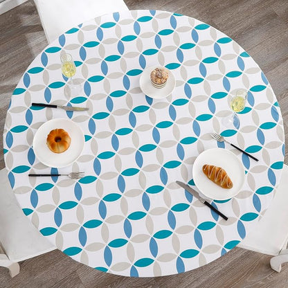 Walrus Round Vinyl Fitted Tablecloth with Flannel Backing Elastic Edge Design Table Cover Waterproof Oil-Proof PVC Table Cloth Stain-Resistant Best for 37"-44" Round