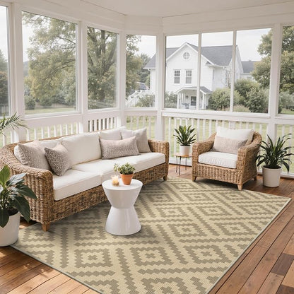 GENIMO Outdoor Rug, Waterproof Plastic Rugs for Patio, 5'x8' Oat Beige | Outside Larger Modern Carpet Mat for Porch Decor, Deck, Balcony, Camping, RV, Backyard, Picnic, Beach, Reversible, Foldable