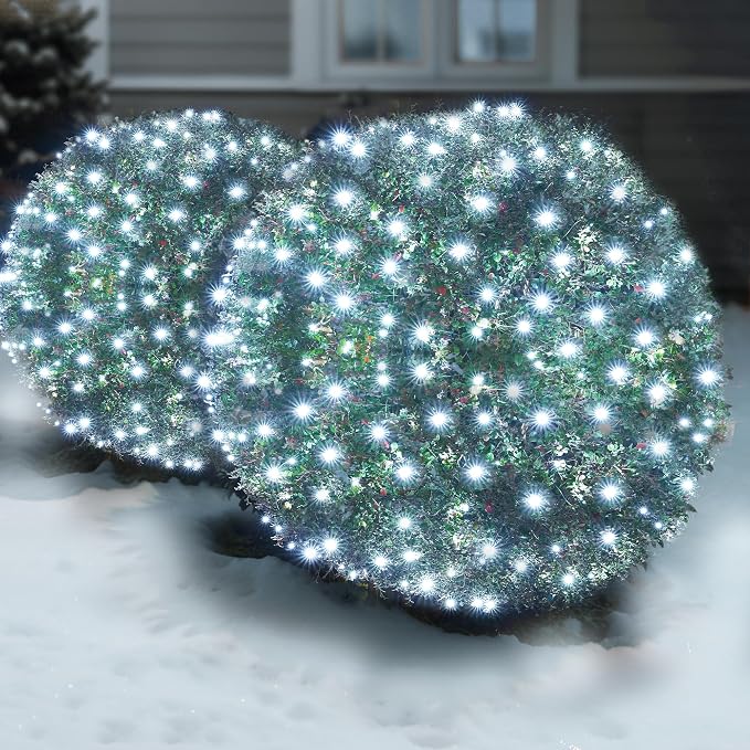 Led White Christmas Net Lights Outdoor Christmas Bushes Lights 120Led 6ftx5ft, Connectable Outdoor Indoor Mesh Net Lighting for Xmas Holiday, Garden, Lawn, Shrubs, Trees, Bushes Decorations