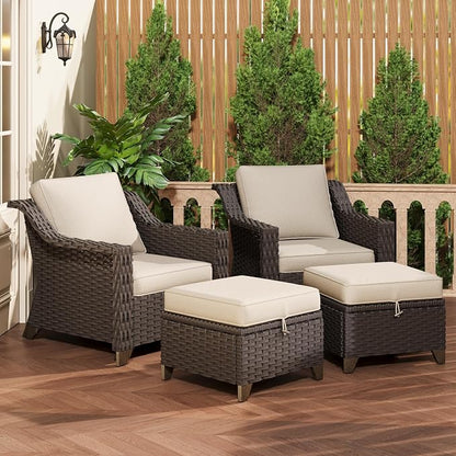 4 Piece Patio Furniture Set, Wicker Outdoor Conversation Set | Patio Chair Set with Olefin Removable Cushion, All-Weather Outdoor Couch with Deep Seat for Porch, Deck and Backyard, Beige