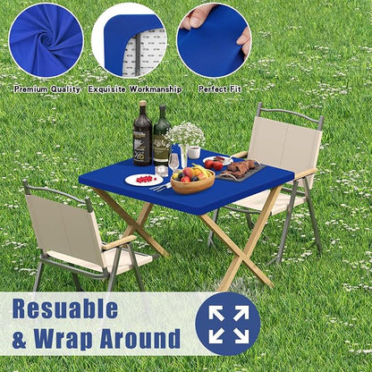 Moosfor Spandex Square Table Cloth, Elastic Fitted Tablecloths for Picnic, Stretch Washable Patio Table Cover for Outdoor, Camping, Banquet and Parties (Blue, 34"x34")