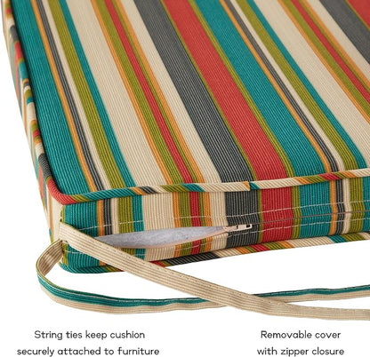 Outdoor 18 inch Square Patio Dining Chair Pads – Comfortable Fiber-Filled Seat Cushions with Ties, Reversible Polyester Fabric - Sunset Stripe - Updated, Set of 2