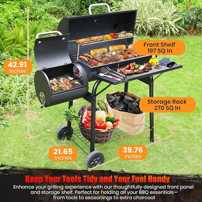 Offset Smoker Bundle with Steel Charcoal Bucket & 150 Rolls