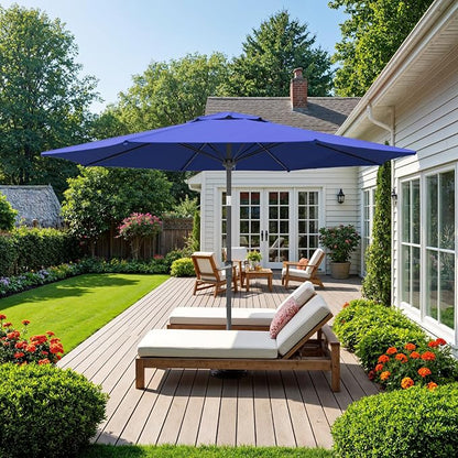 Outdoor Patio Umbrella, Table Umbrella with Push Button Tilt and Crank, 8 Ribs Market Umbrella
