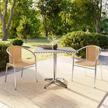 Flash Furniture Lila 31.5'' Square Aluminum Indoor-Outdoor Table Set with 2 Beige Rattan Chairs | Indoor/Outdoor Use, Beige Rattan Chairs