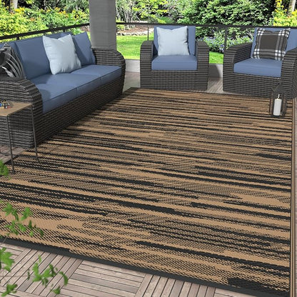 GENIMO Outdoor Rug, Waterproof Plastic Rugs for Patio, 6'x9' Walnut Brown | Outside Larger Modern Carpet Mat for Porch Decor, Deck, Balcony, Camping, RV, Backyard, Picnic, Beach, Reversible, Foldable