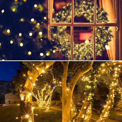 Flechllary Solar String Lights Outdoor Waterproof，39Ft 100 LED Solar String Lights with 8 Modes ，Solar Christmas Lights Outdoor for Yard, Fence, Balcony, Party,Christmas Tree Decorations (Warm White)